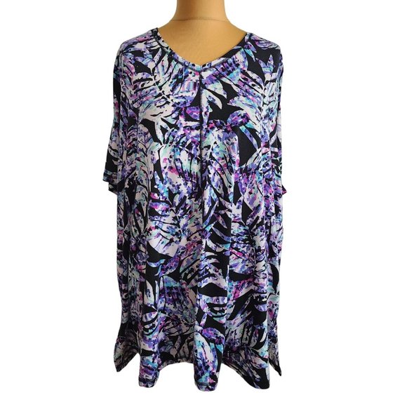Catherines Tops - Catherines Womens V Neck Multicolored Short Sleeve Top Size 3x (26/28)